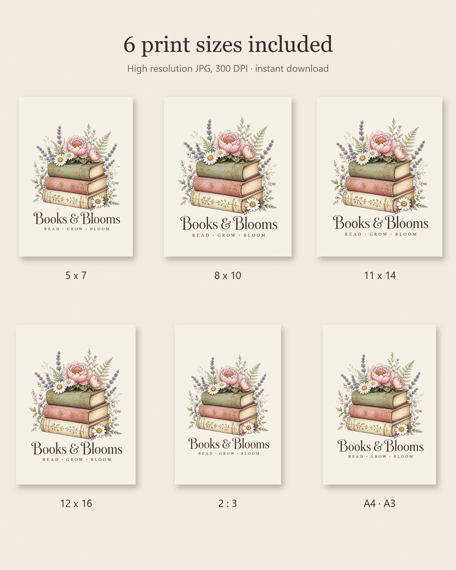 The six included print sizes side by side