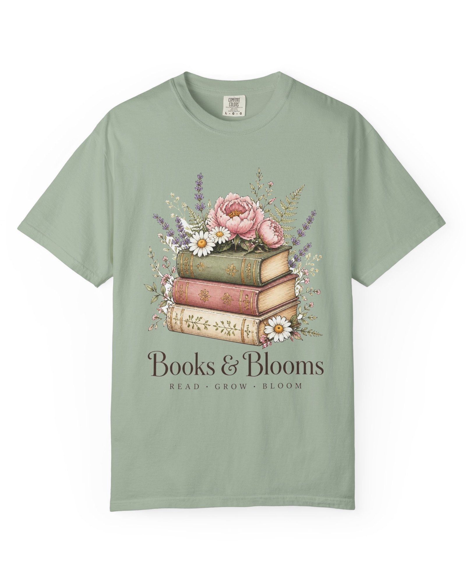 Books & Blooms tee in bay sage green