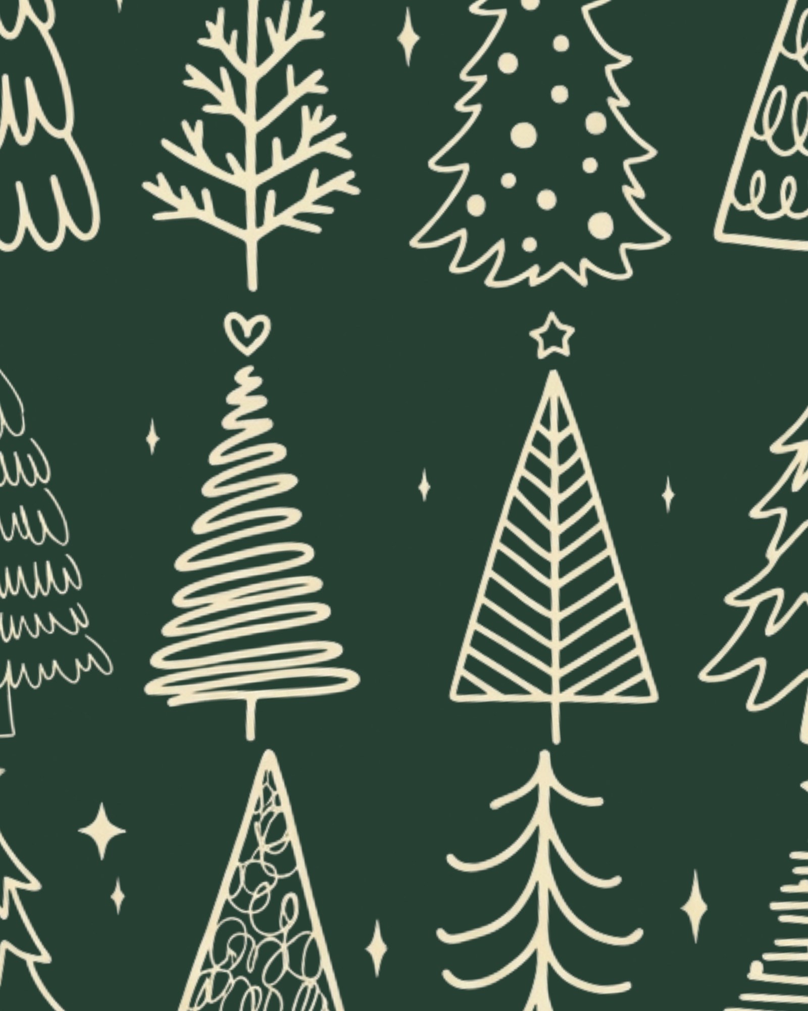 Close-up of the hand-drawn Christmas trees
