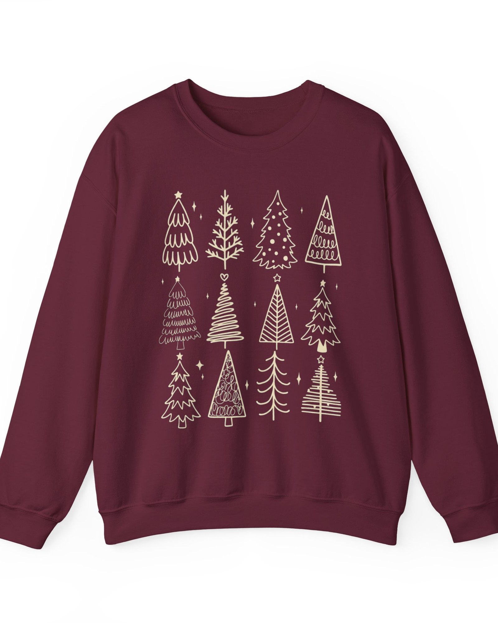 Christmas Tree Doodles sweatshirt in maroon