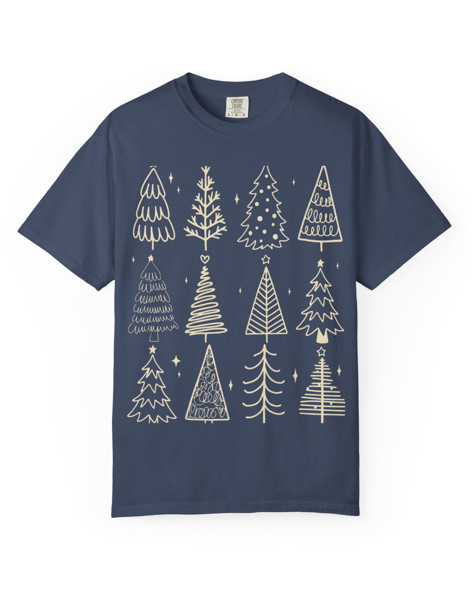 Christmas Tree Doodles tee in midnight blue