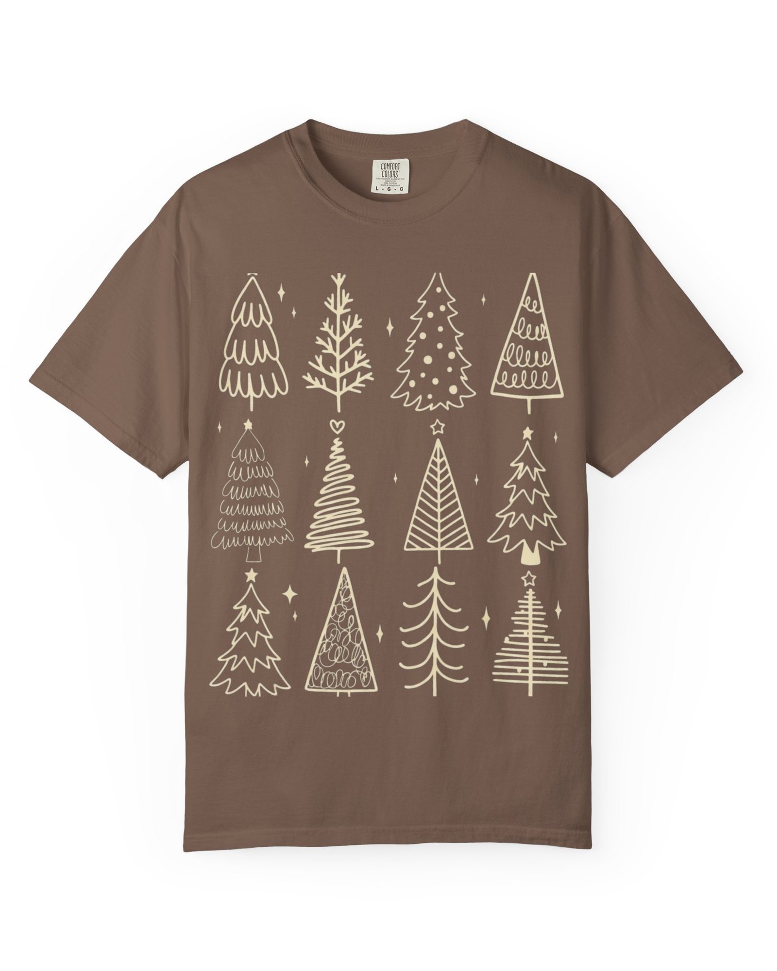Christmas Tree Doodles tee in espresso brown