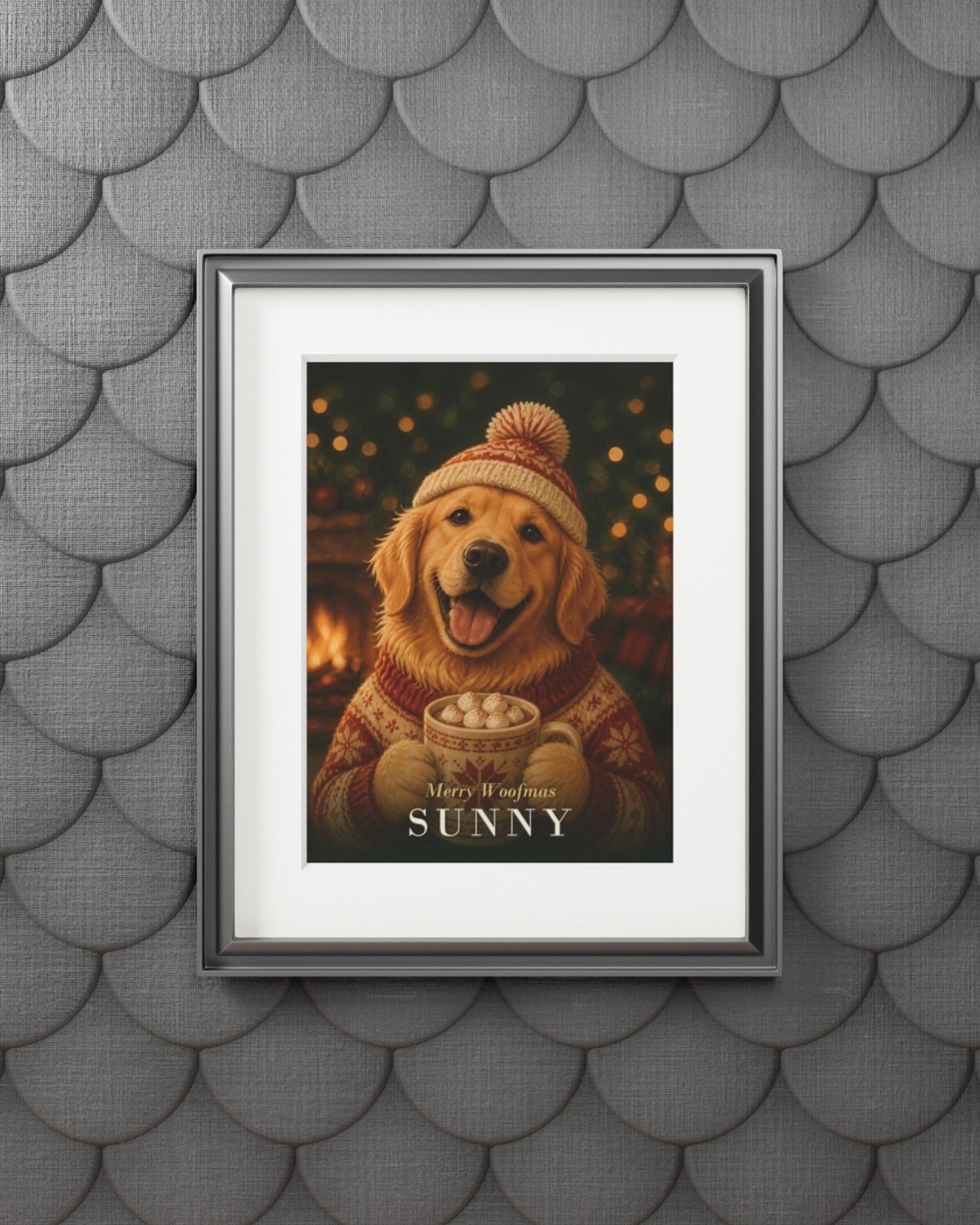 The matted Christmas print shown in a silver frame on a gray wall (frame not included)