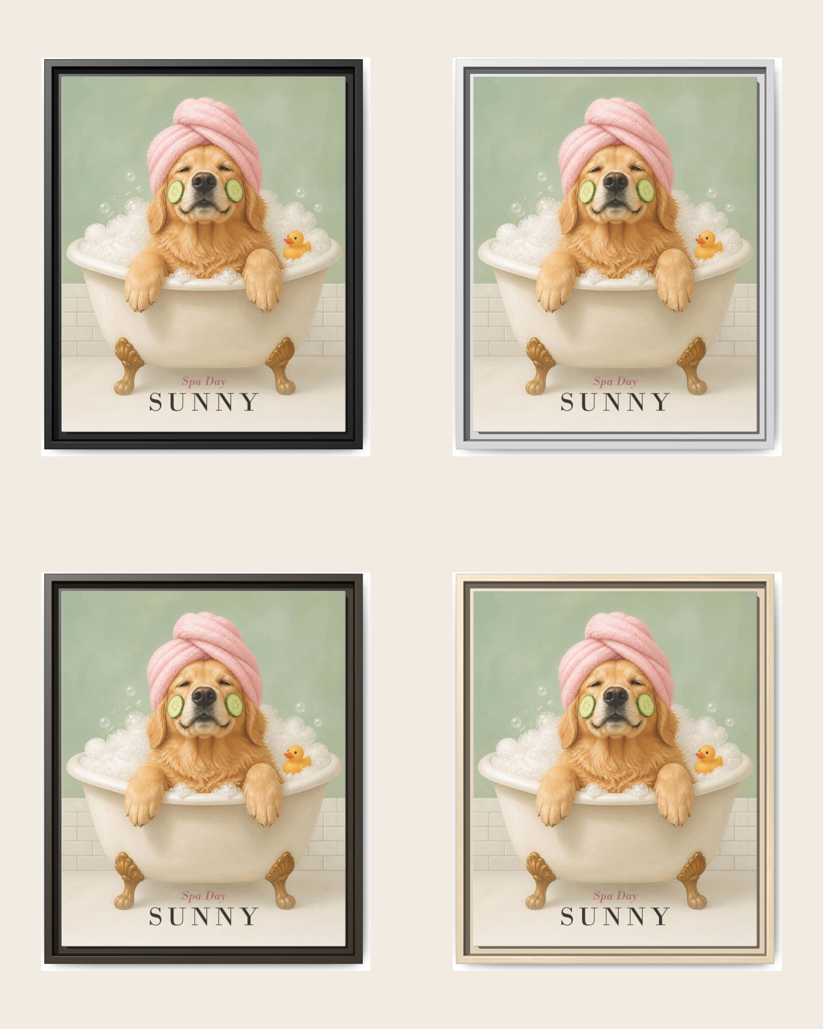 The portrait in the four frame colors: black, white, espresso and natural wood