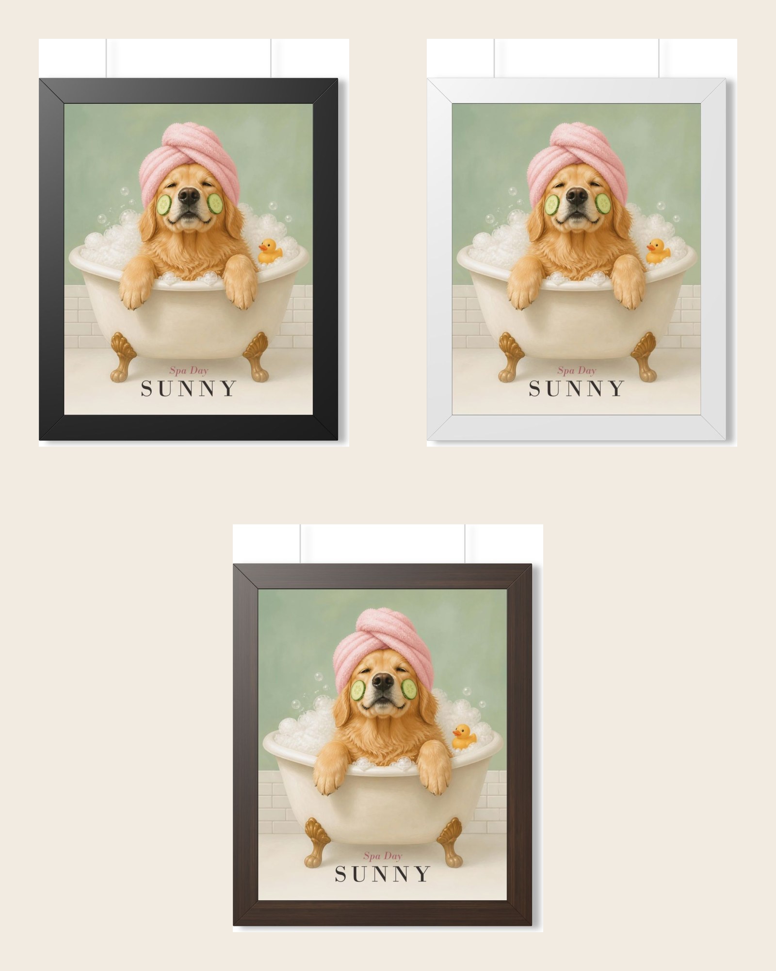 The framed poster in the three frame colors: black, white and walnut