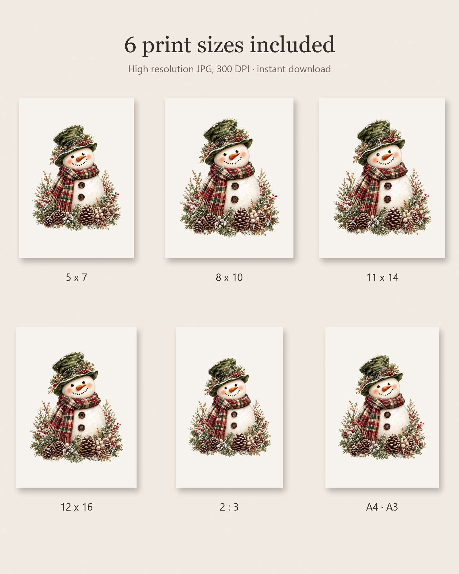 The six included print sizes side by side