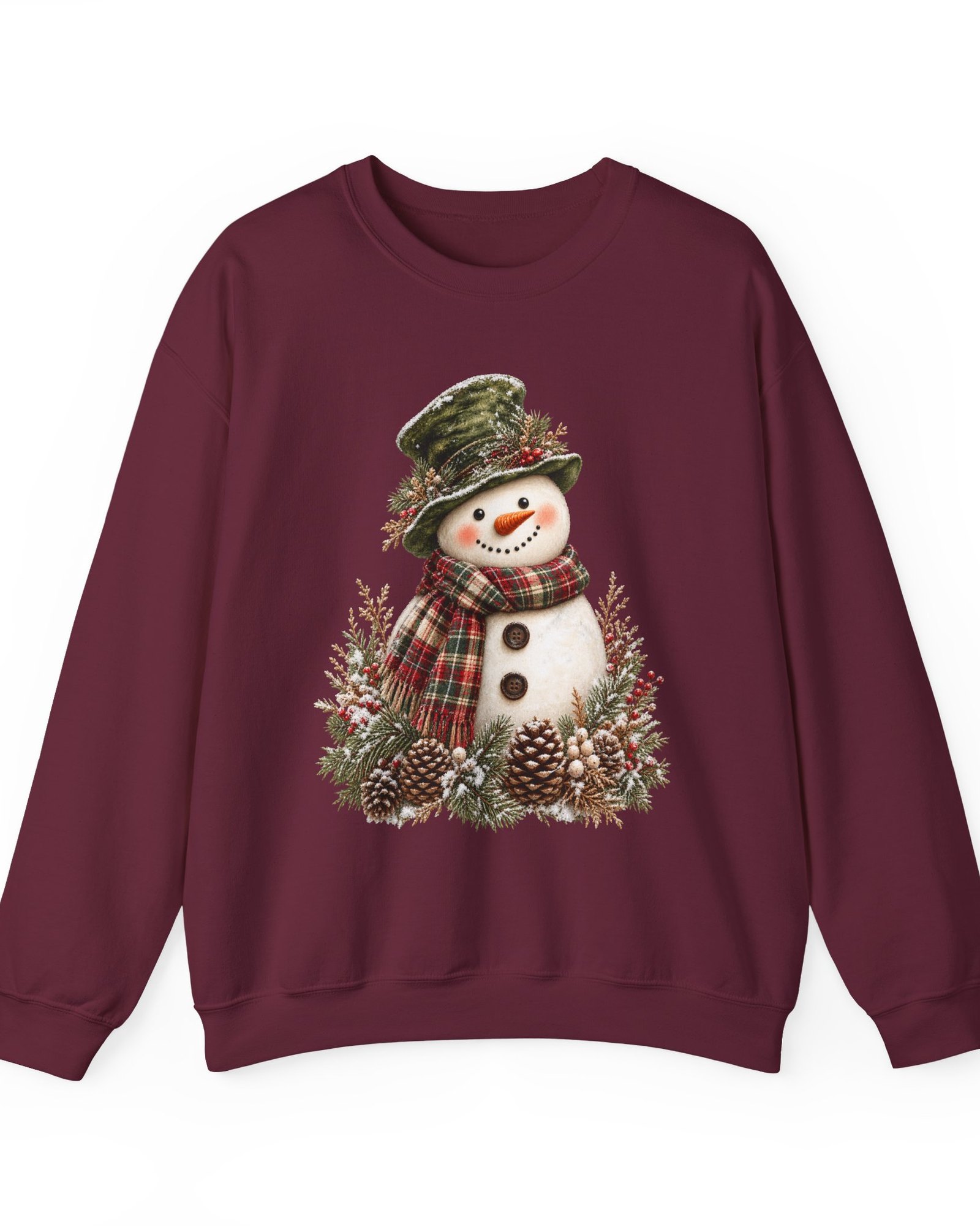 Vintage Snowman Christmas sweatshirt in maroon